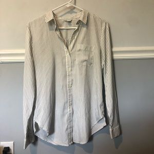 Calvin Klein Black & White Stripe Button Up Blouse